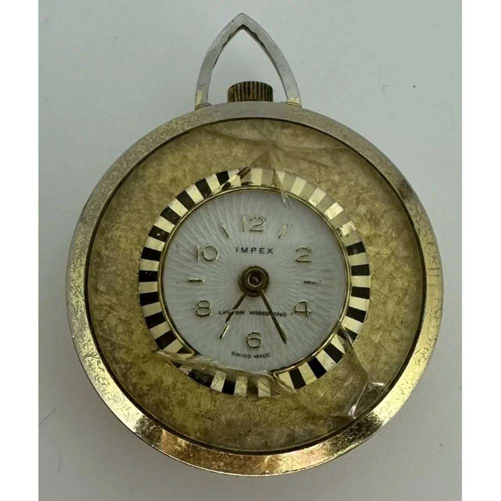 Vintage Swiss Made Impex Antimagnetic Wind Up Pocket‎ Watch Runs Glass Broken A